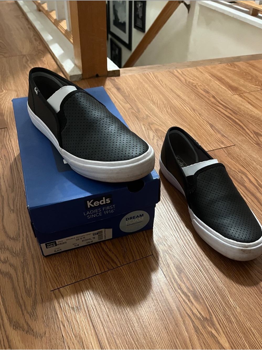 Keds Black Perforated Slip-On Sneakers with White Sole